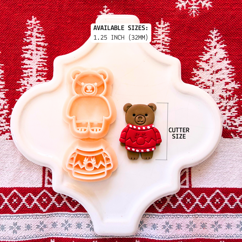 Christmas Sweater Bear Clay Cutter – 1.25 Inch Polymer Clay Tool