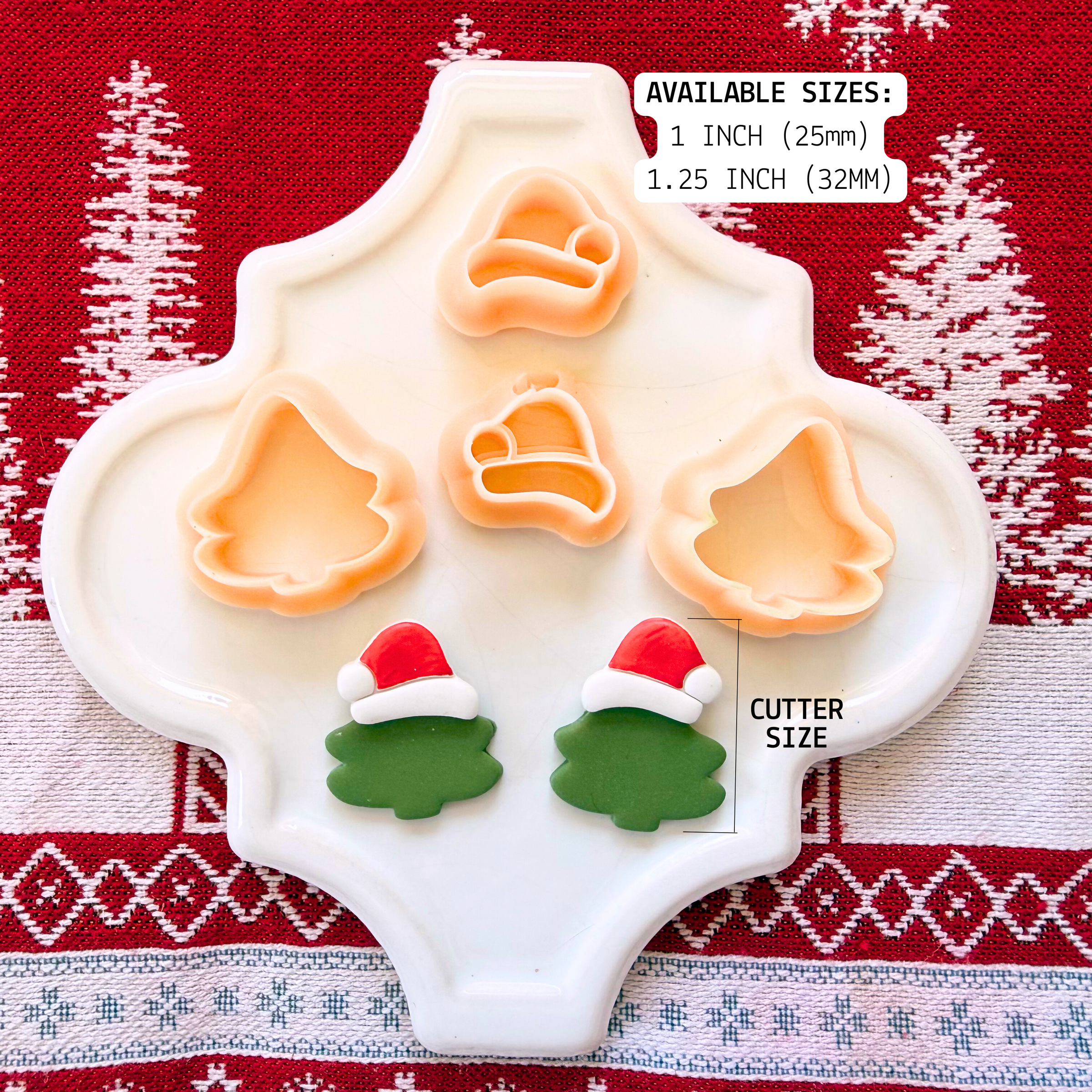 Santa Hat Christmas Tree Clay Cutter Mirror Set – 1 and 1.25 Inch Polymer Clay Tools
