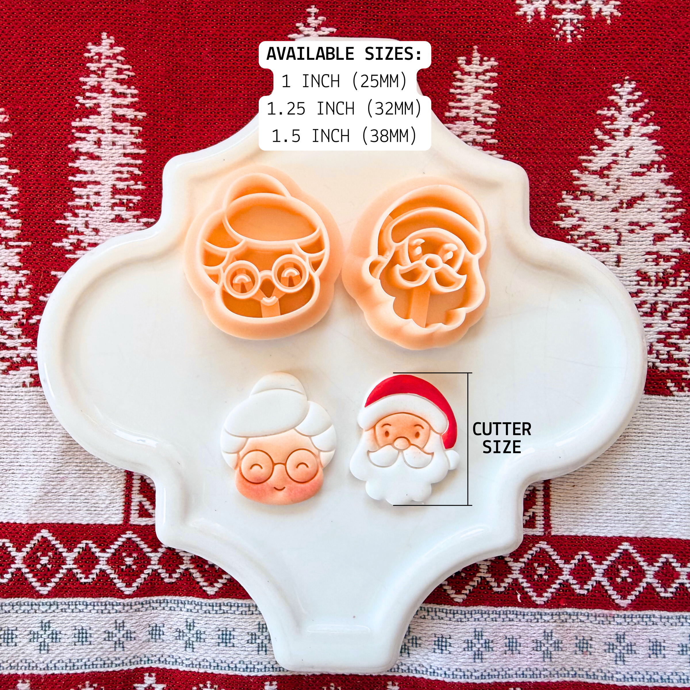 Santa and Mrs Claus Clay Cutters – 1, 1.25, 1.5 Inch Christmas Polymer Clay Tools