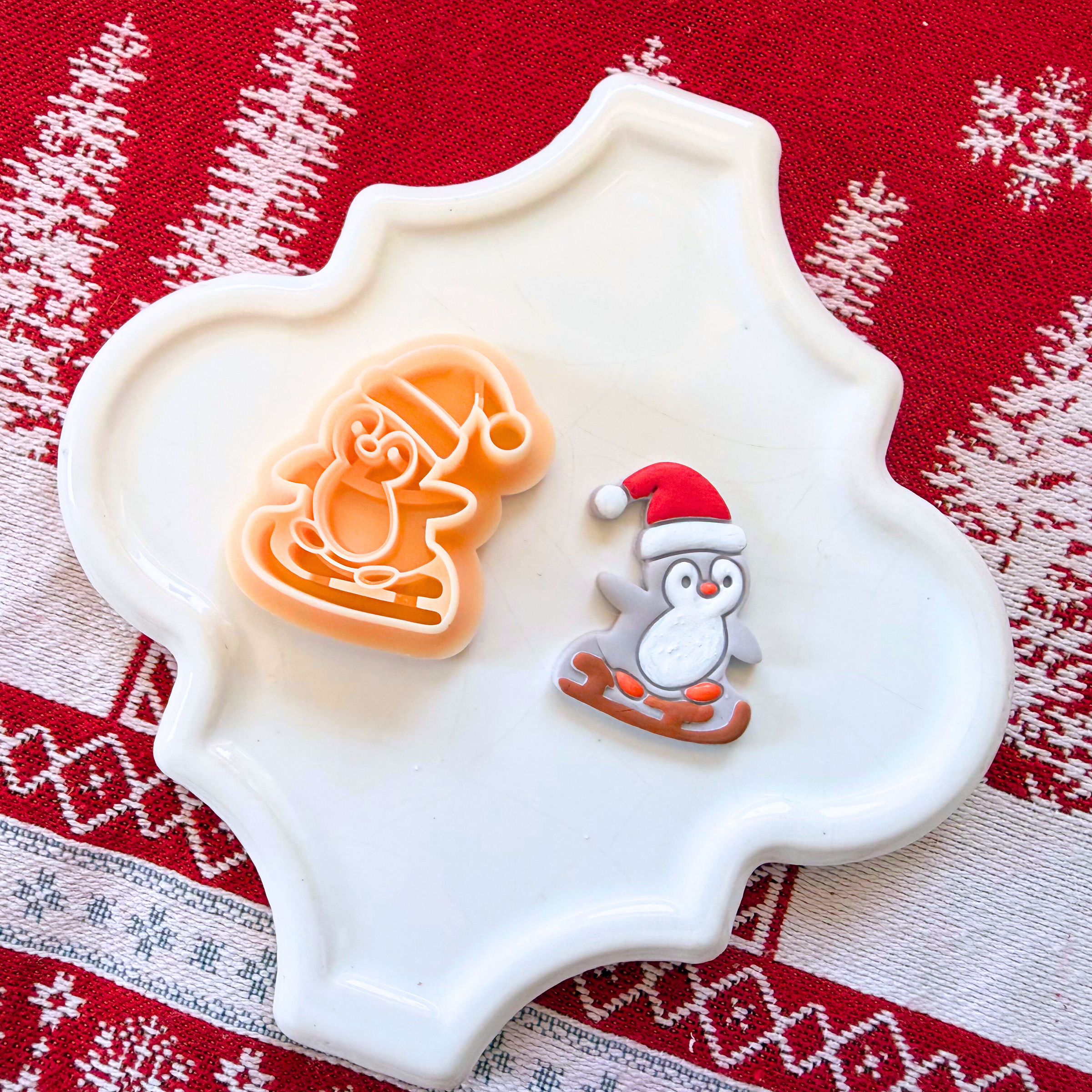 Penguin on Sled Clay Cutter – 1.25 Inch Single or Mirror Christmas Polymer Clay Tool