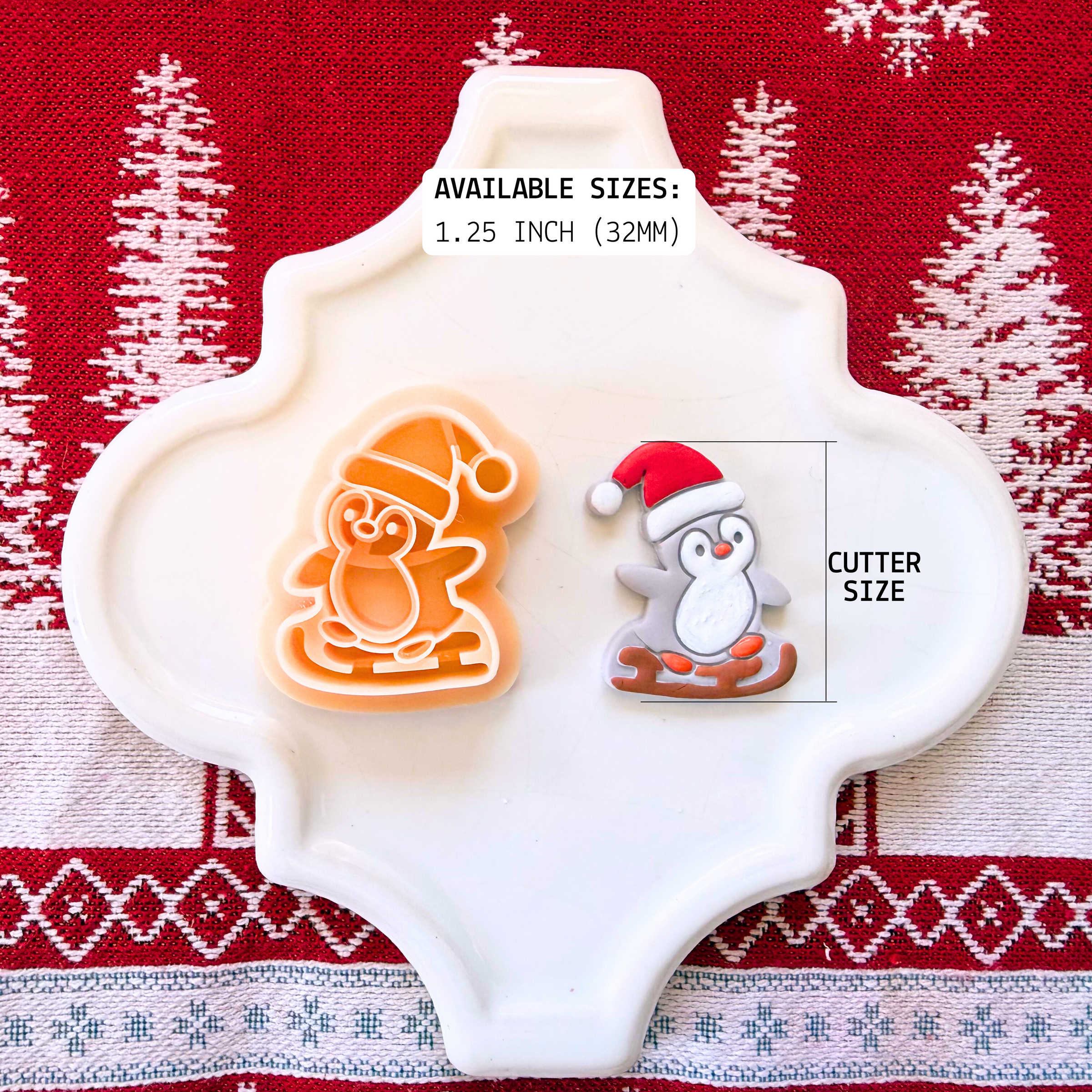 Penguin on Sled Clay Cutter – 1.25 Inch Single or Mirror Christmas Polymer Clay Tool