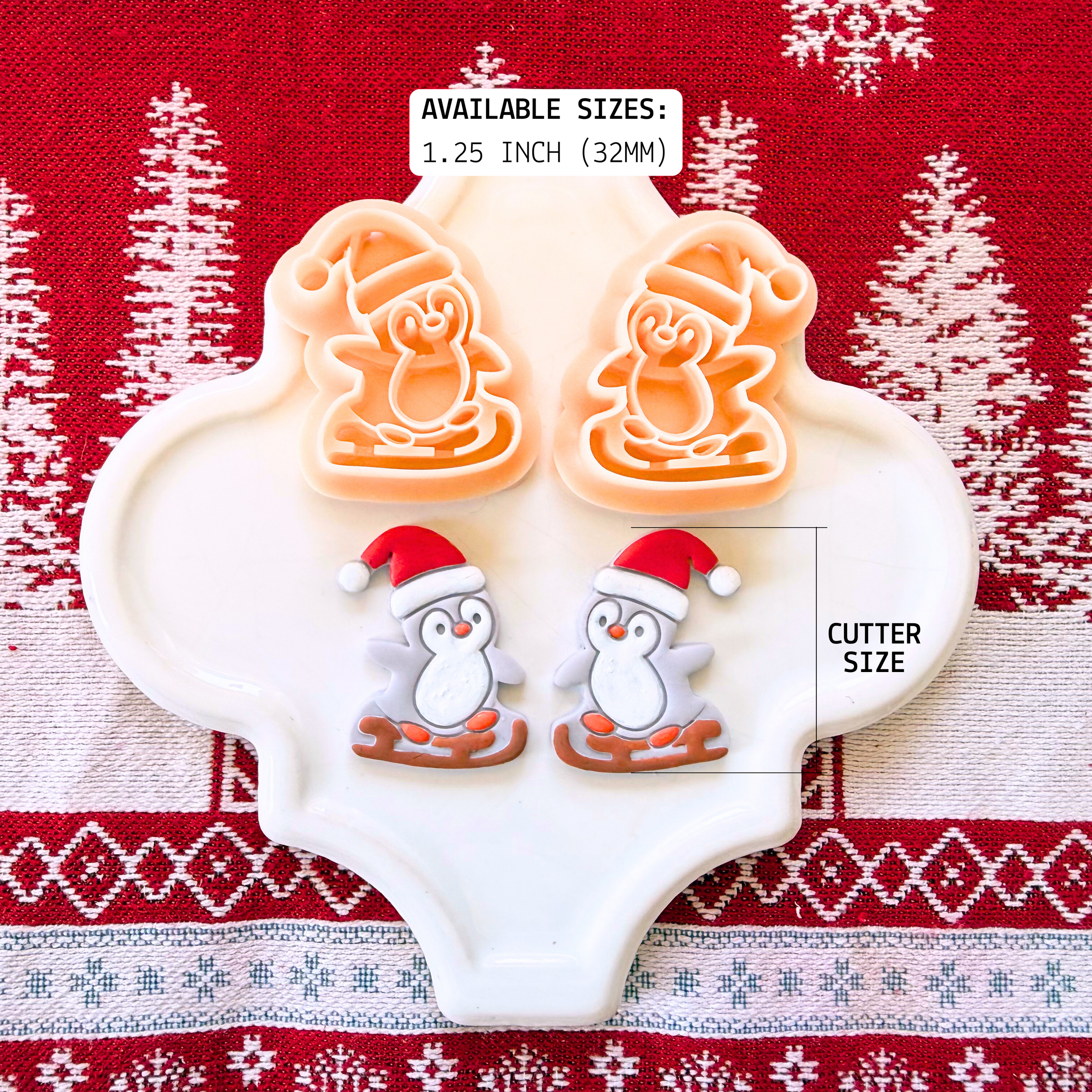 Penguin on Sled Clay Cutter – 1.25 Inch Single or Mirror Christmas Polymer Clay Tool