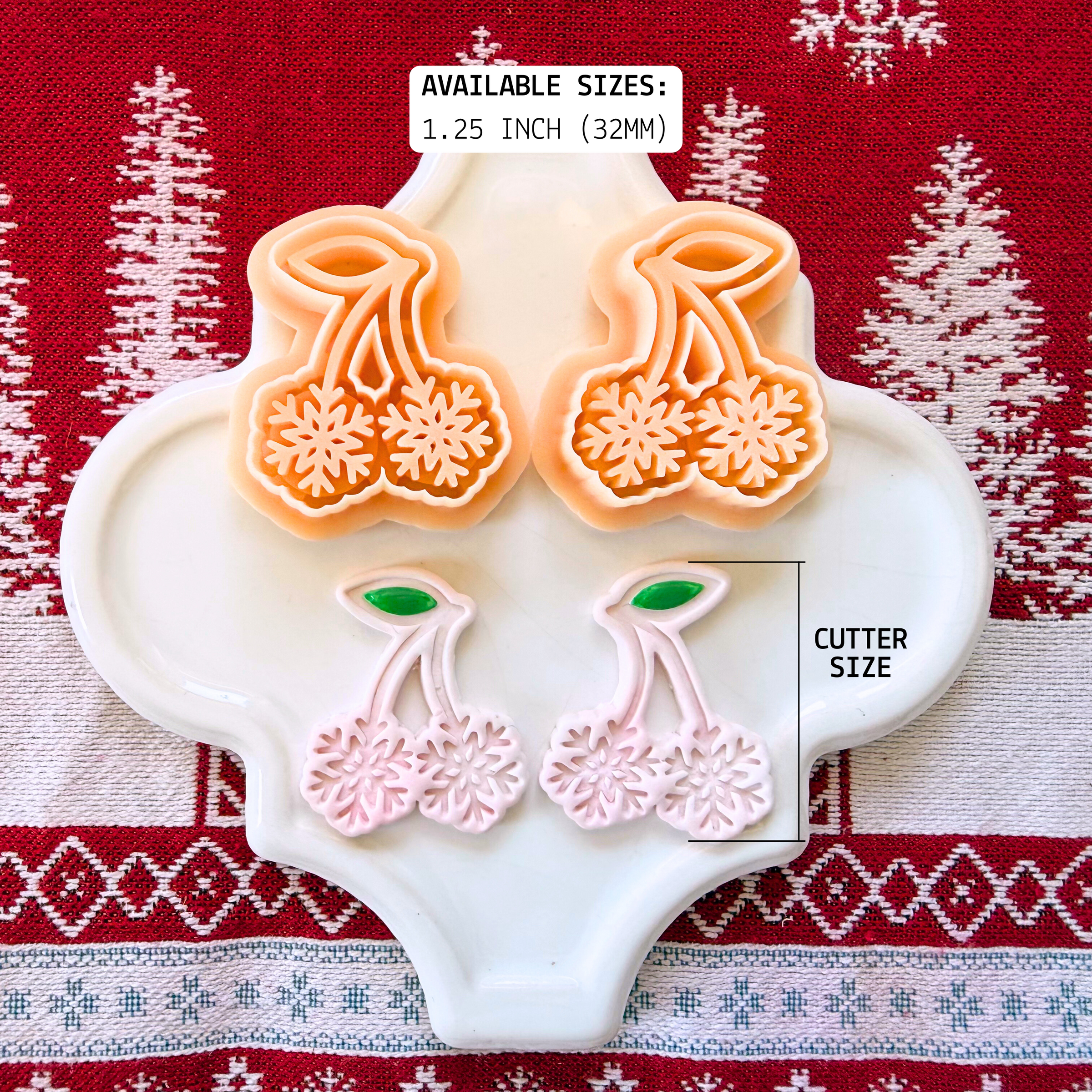 Cherry Snowflake Clay Cutter Mirror Set – 1.25 Inch Christmas Polymer Clay Tools