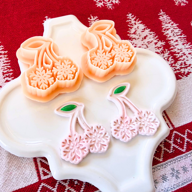 Cherry Snowflake Clay Cutter Mirror Set – 1.25 Inch Christmas Polymer Clay Tools