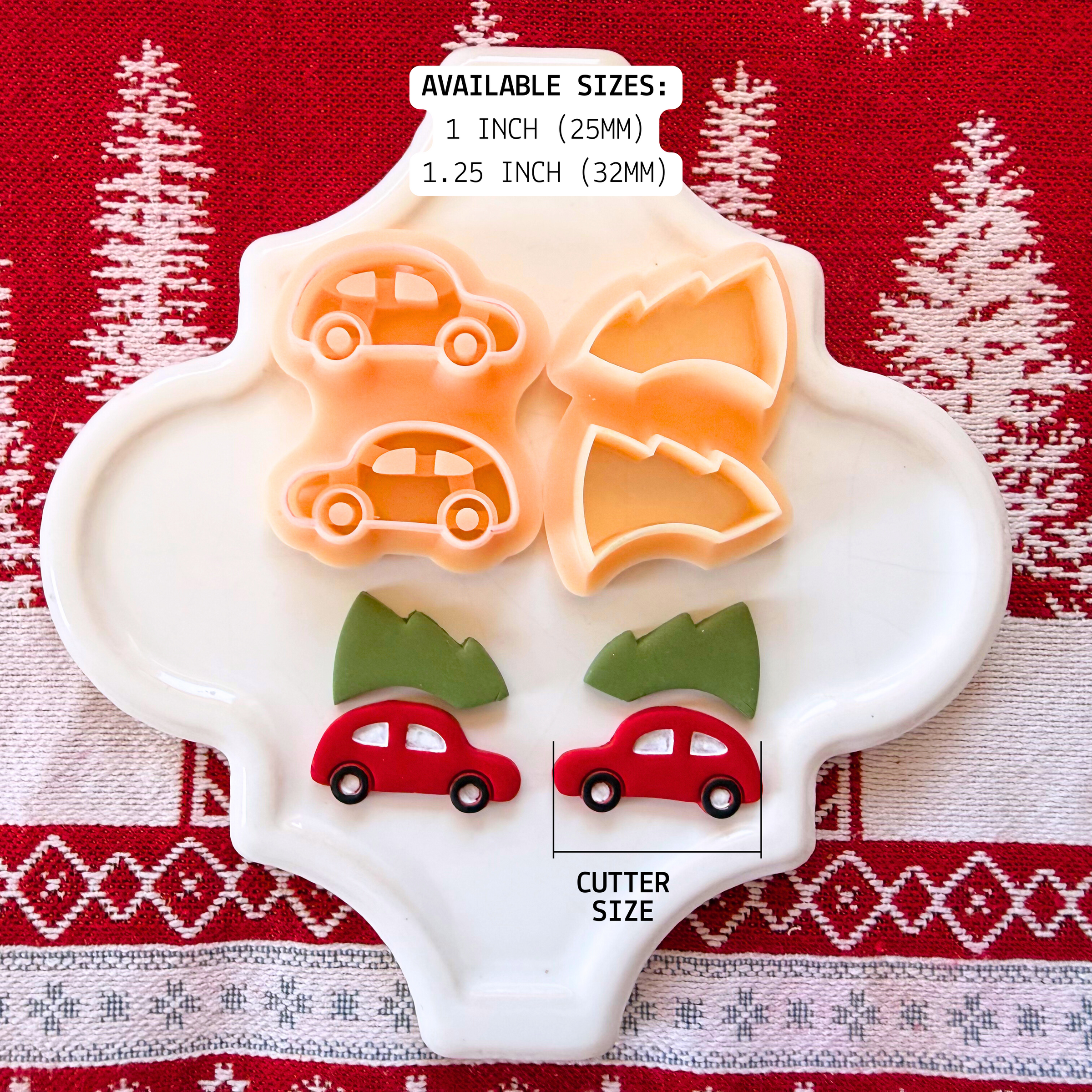 Christmas Car with Tree Clay Cutter Mirror Set – 1 and 1.25 Inch Polymer Clay Tools