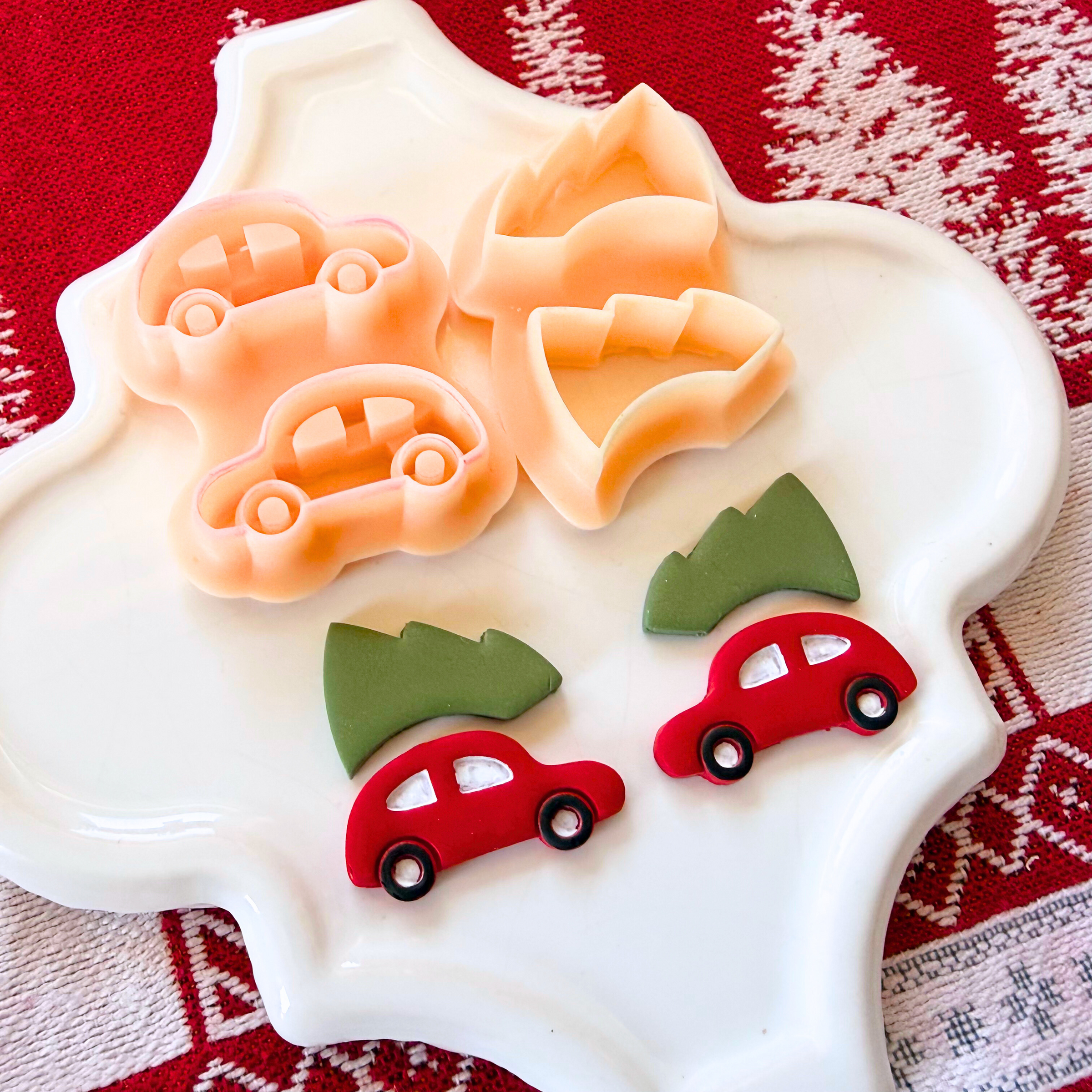 Christmas Car with Tree Clay Cutter Mirror Set – 1 and 1.25 Inch Polymer Clay Tools