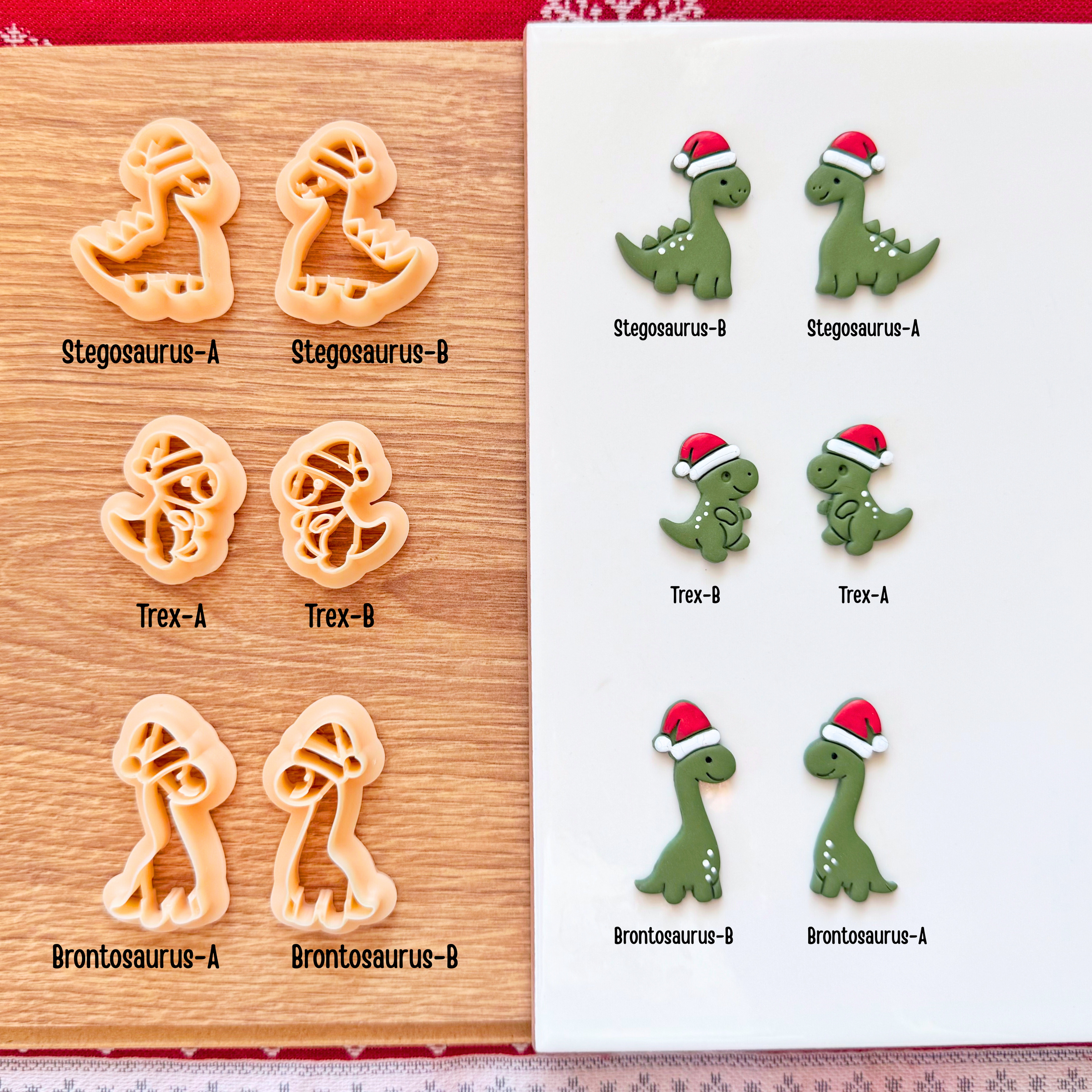 Christmas Dinosaur Clay Cutters – T-Rex, Brontosaurus, Stegosaurus | Polymer Clay Tools