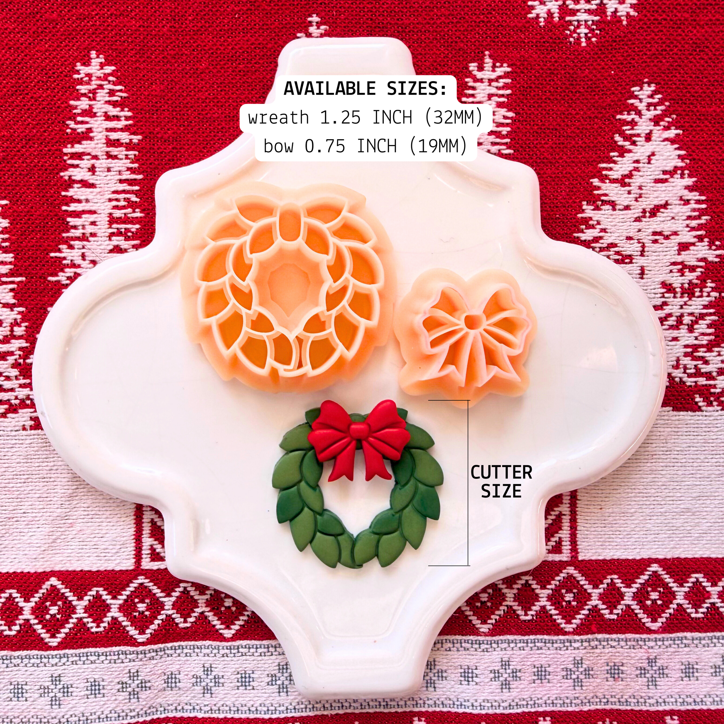 Christmas Wreath & Bow Clay Cutter Set – 1.25 and 0.75 Inch Polymer Clay Tools
