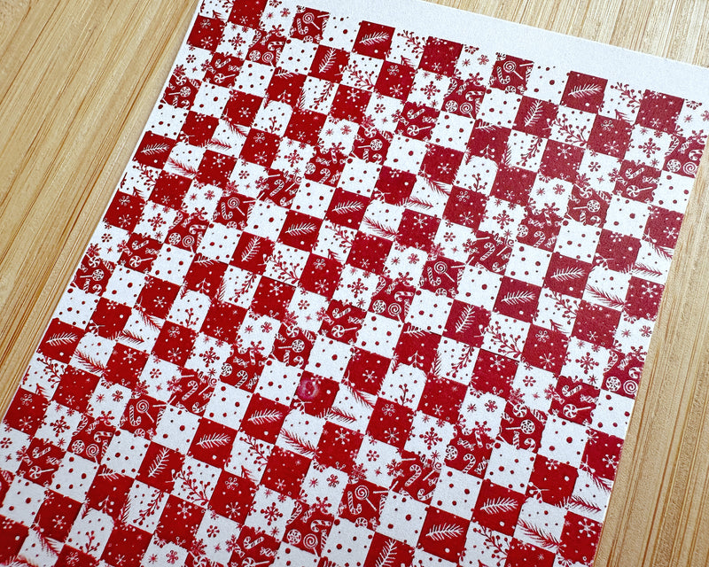 Red Holiday Patchwork and Snowflakes Polymer Clay Transfer Sheet - Christmas 2024