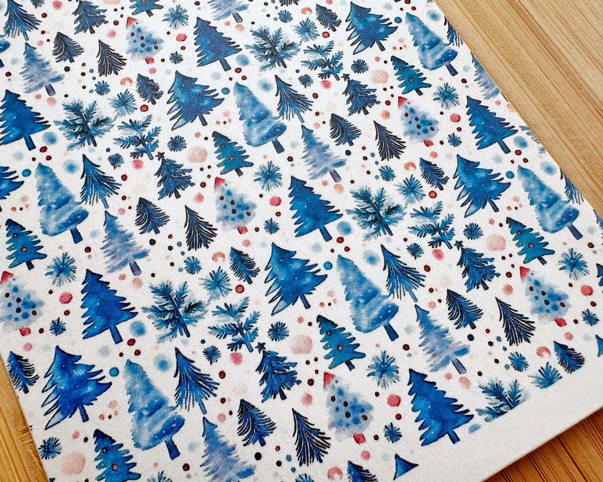 Snowy Blue Forest Trees Polymer Clay Transfer Sheet - Christmas 2024