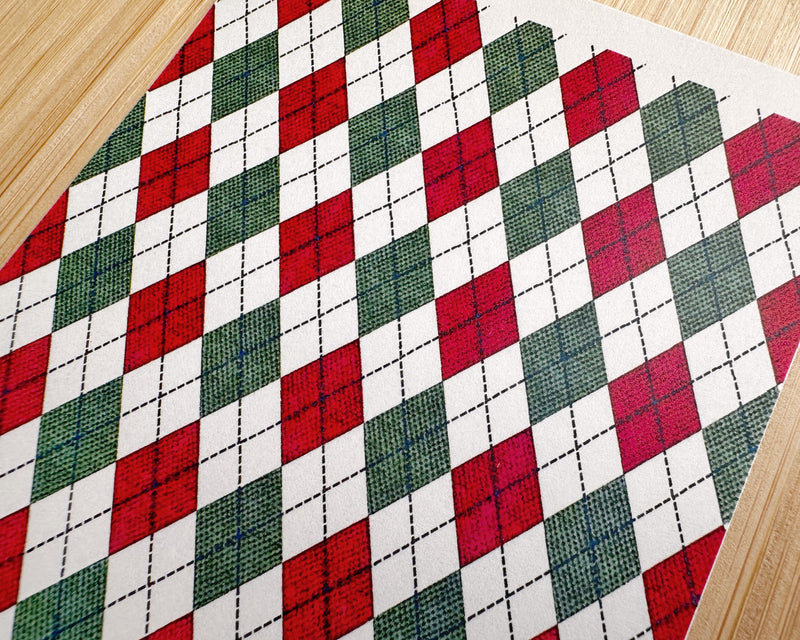 Red & Green Argyle Plaid Polymer Clay Transfer Sheet - Christmas 2024