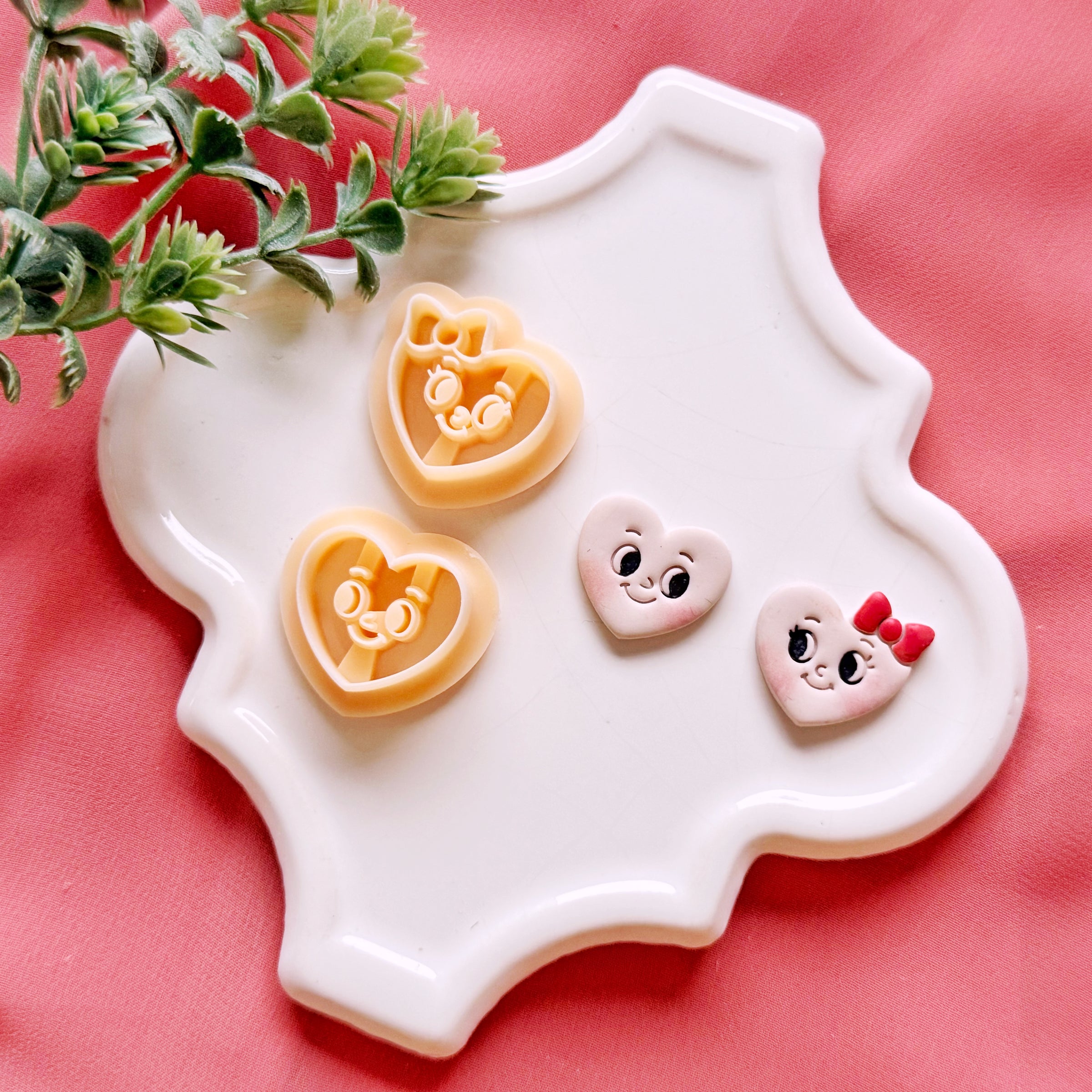 Retro Heart Couple Clay Cutters – Valentine Polymer Clay Cutter Set