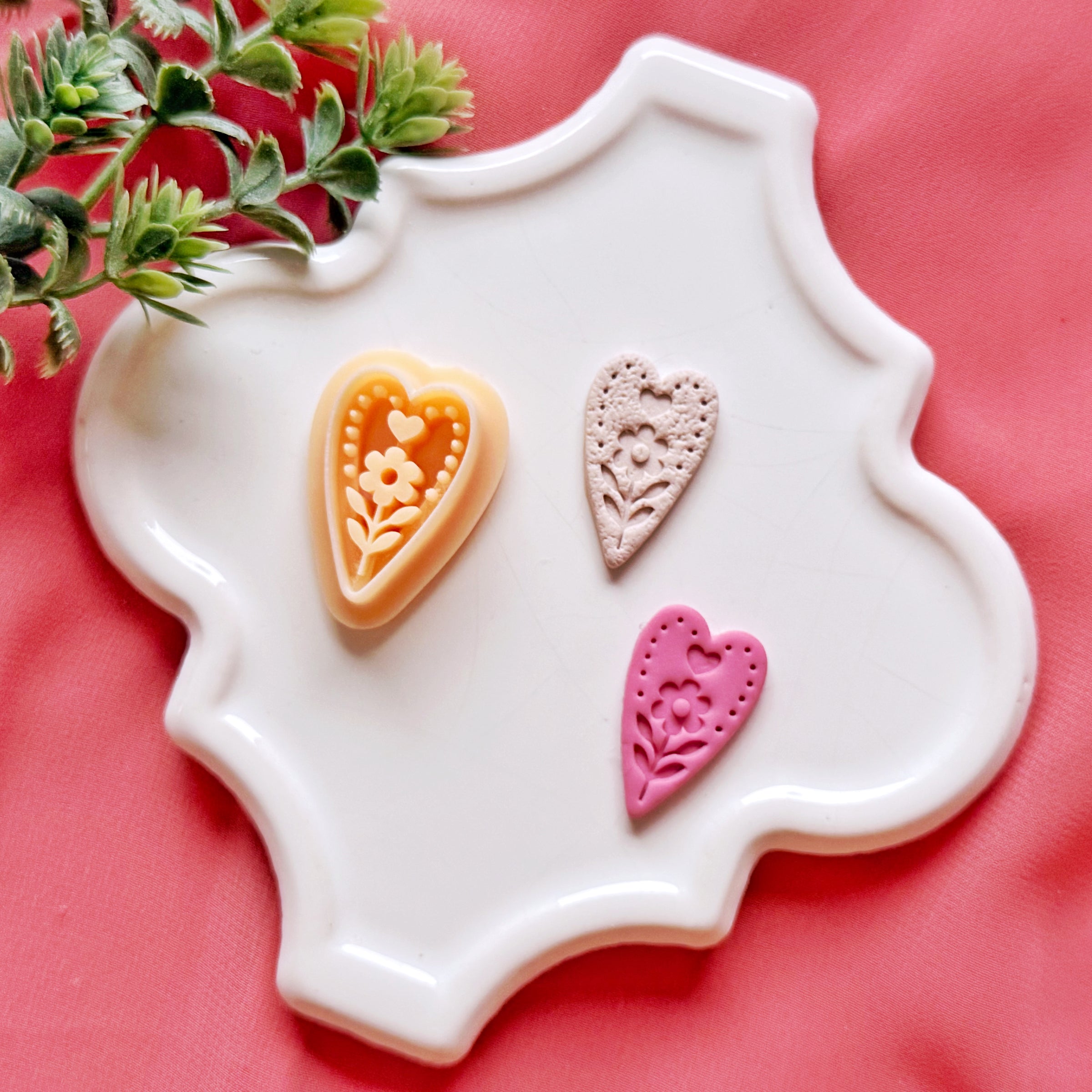 Nordic Floral Heart Clay Cutter Set – Valentine Polymer Clay Cutters