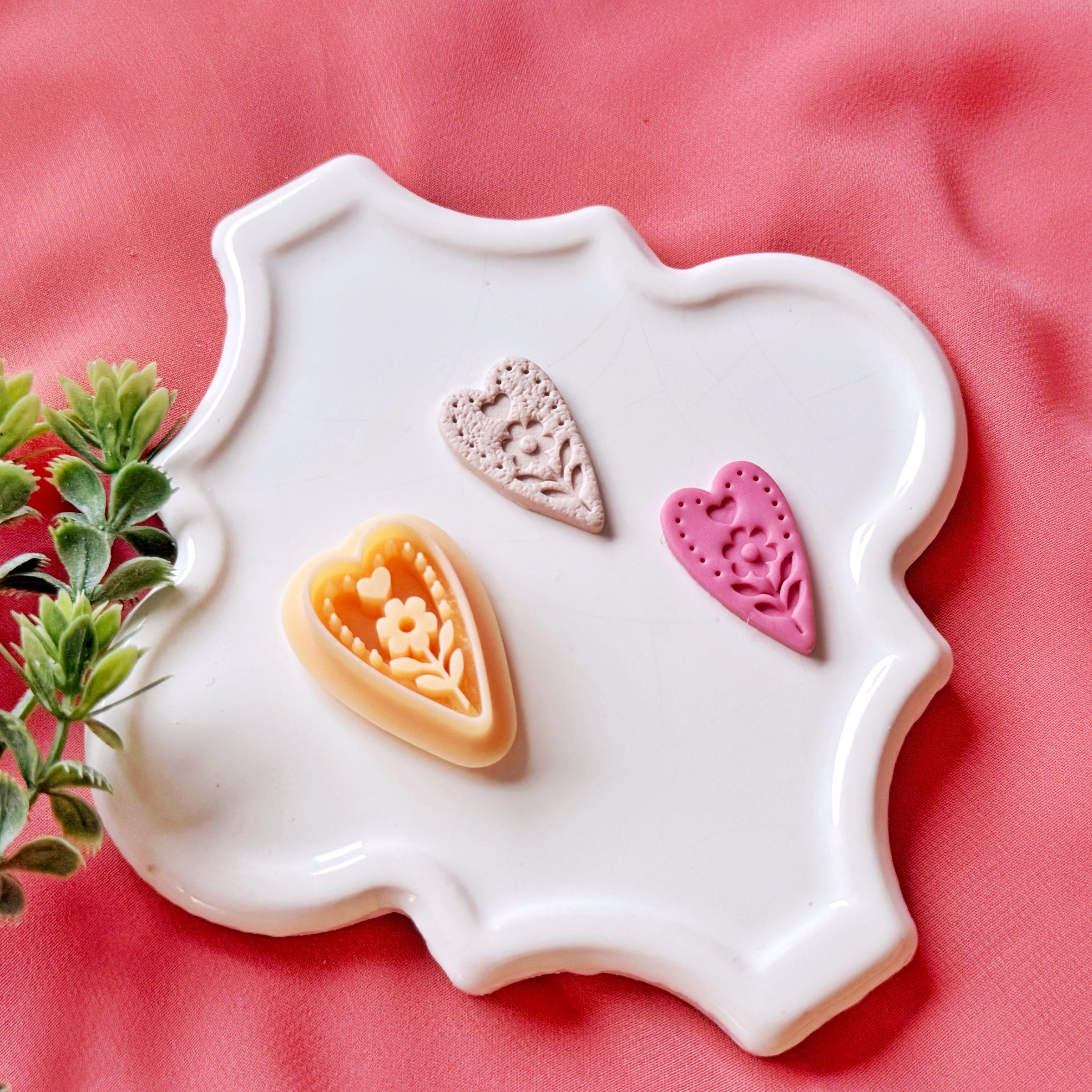 Nordic Floral Heart Clay Cutter Set – Valentine Polymer Clay Cutters