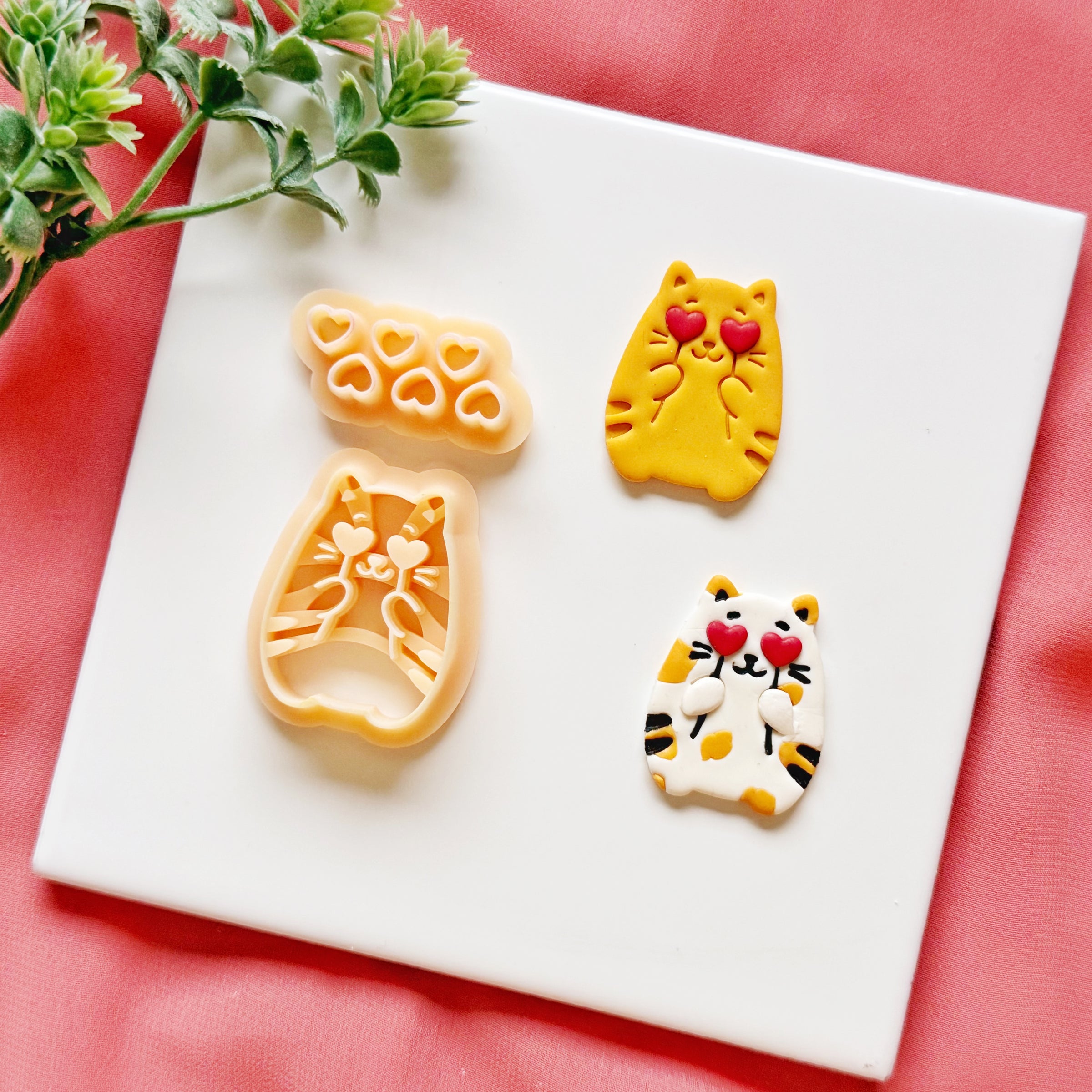 Heart Eye Kitty Valentine Clay Cutter Set for Polymer Clay
