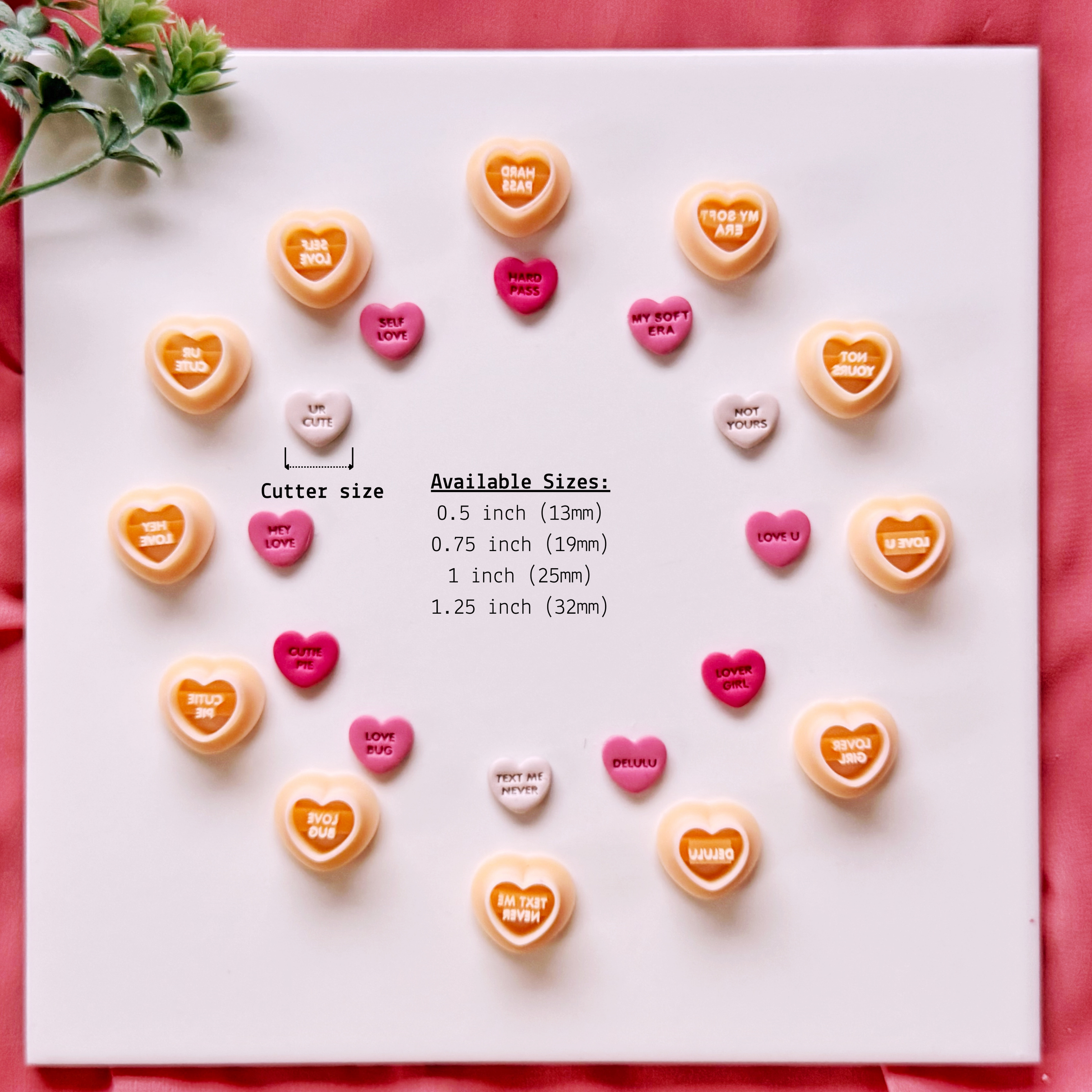 Conversation Hearts Clay Cutter Set - Valentine Polymer Clay Stud Cutter