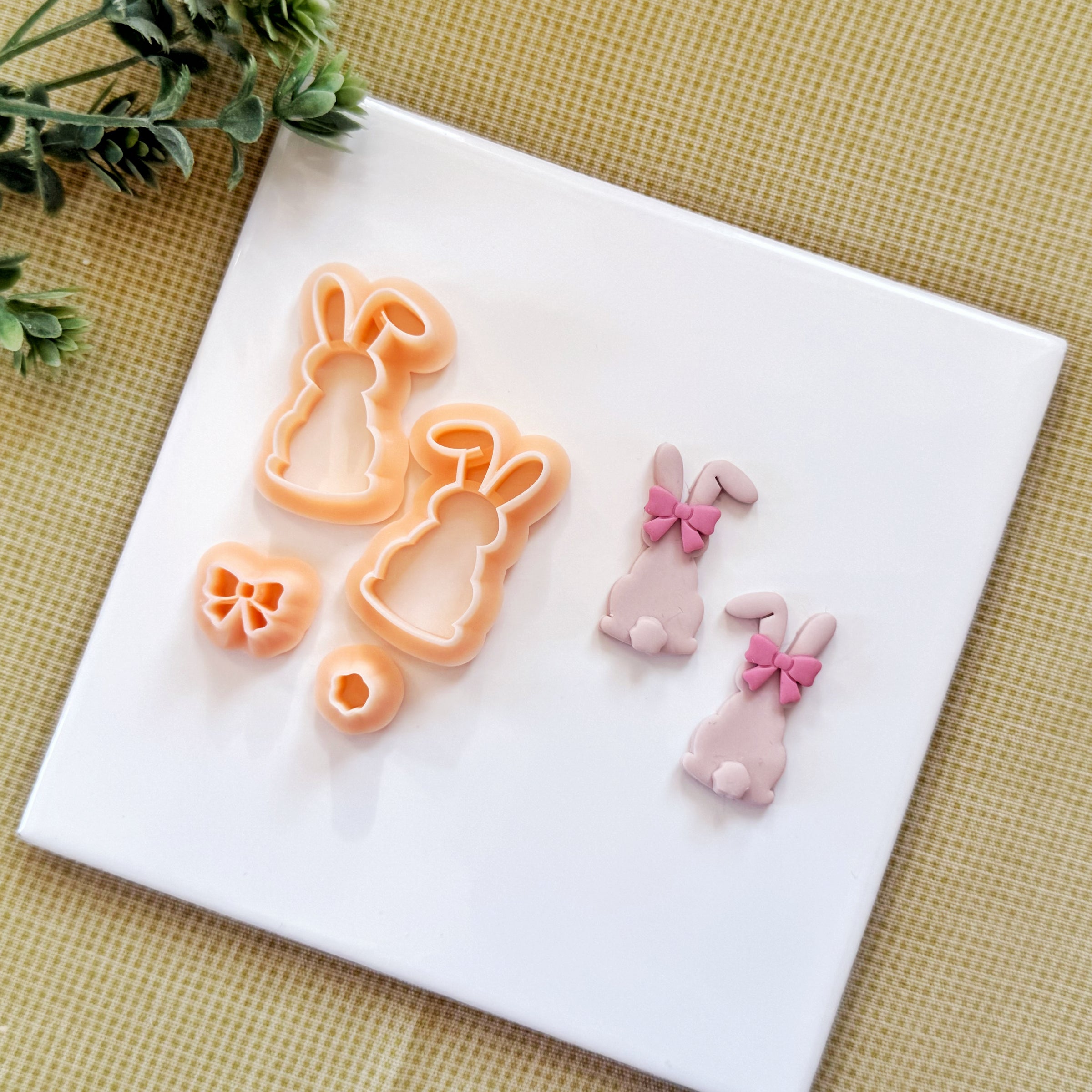 Bunny with Bow & Tail Polymer Clay Cutter Set