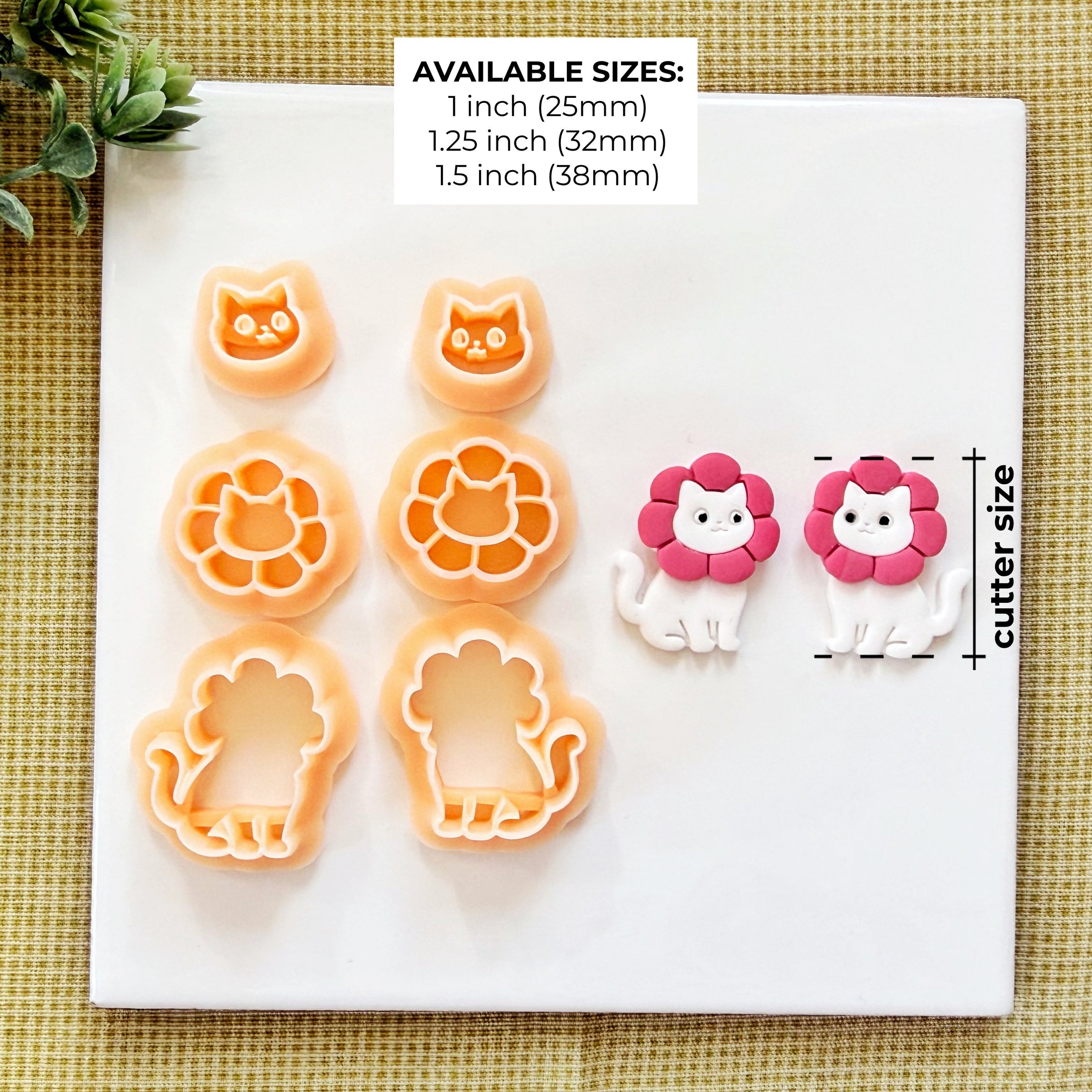 Floral Cat Polymer Clay Cutter Mirror Set