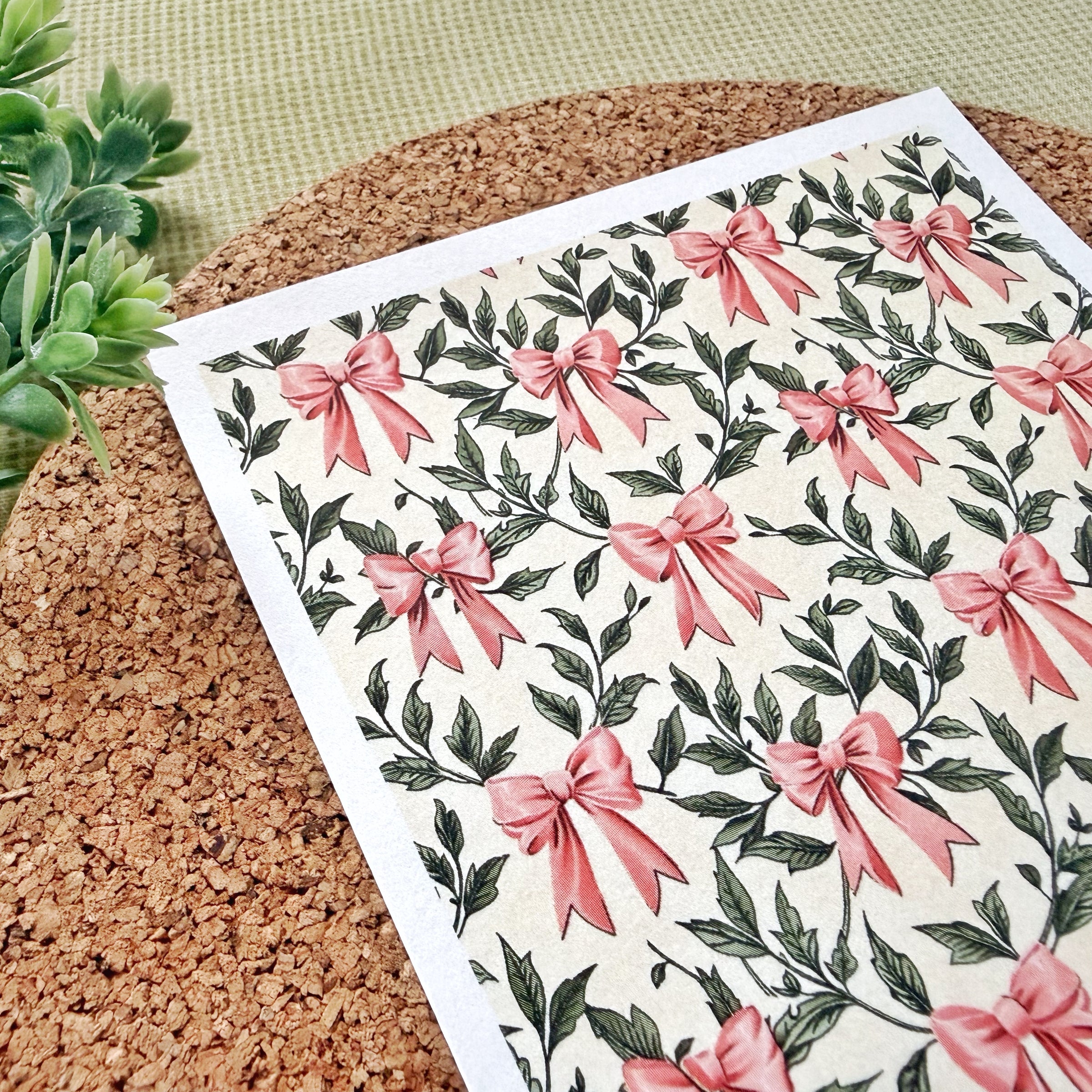 Pink Coquette Bow Water Soluble Transfer Paper for Polymer Clay (3.9x5 in)
