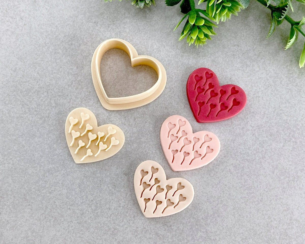 Balloon Hearts Valentine's Day Clay Stamp and Cutter Set - BabylonCutters - Clay Cutter