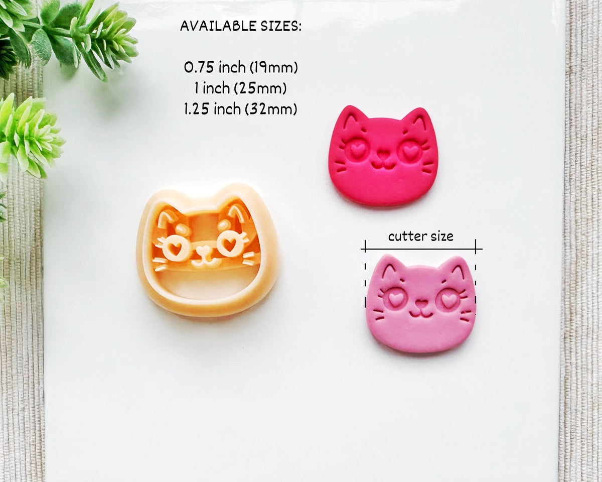 Cat with Heart Eyes Clay Cutter for Polymer Clay | Valentine's Day 2025 Collection - BabylonCutters - Clay Cutter