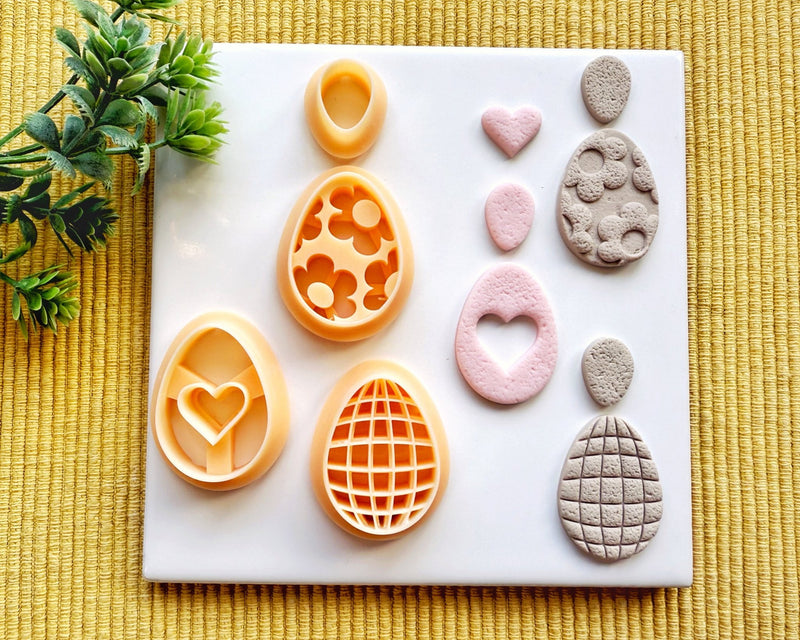 Decorative Easter Egg Clay Cutter Set - Textured Polymer Clay Cutter - Spring Egg Jewelry & Earring Tool - BabylonCutters - Clay Cutter