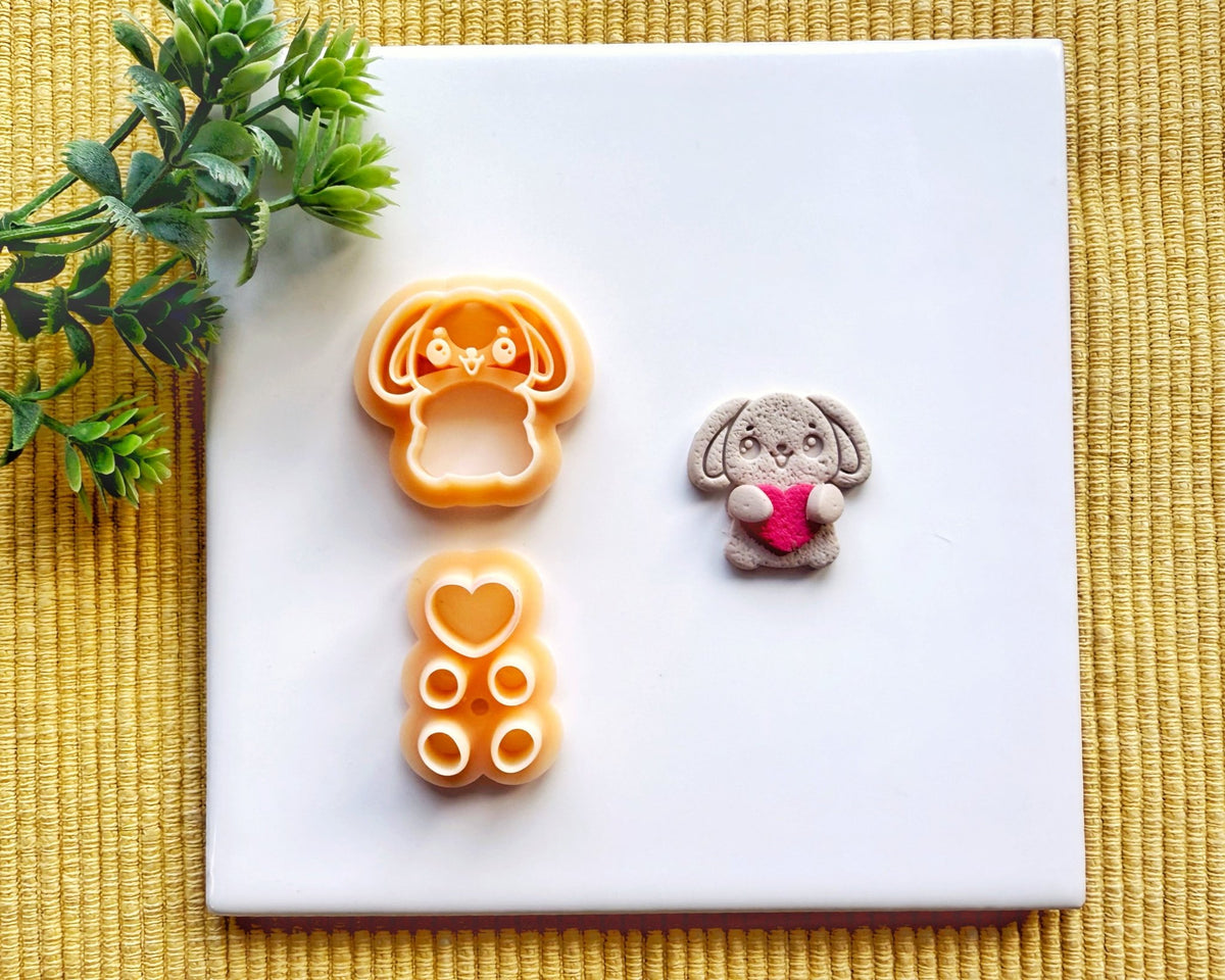 Kawaii Bunny Holding Heart Clay Cutter Set - Easter Rabbit Polymer Clay Cutter - Cute Bunny Paw Earring & Jewelry Tool - BabylonCutters - Clay Cutter