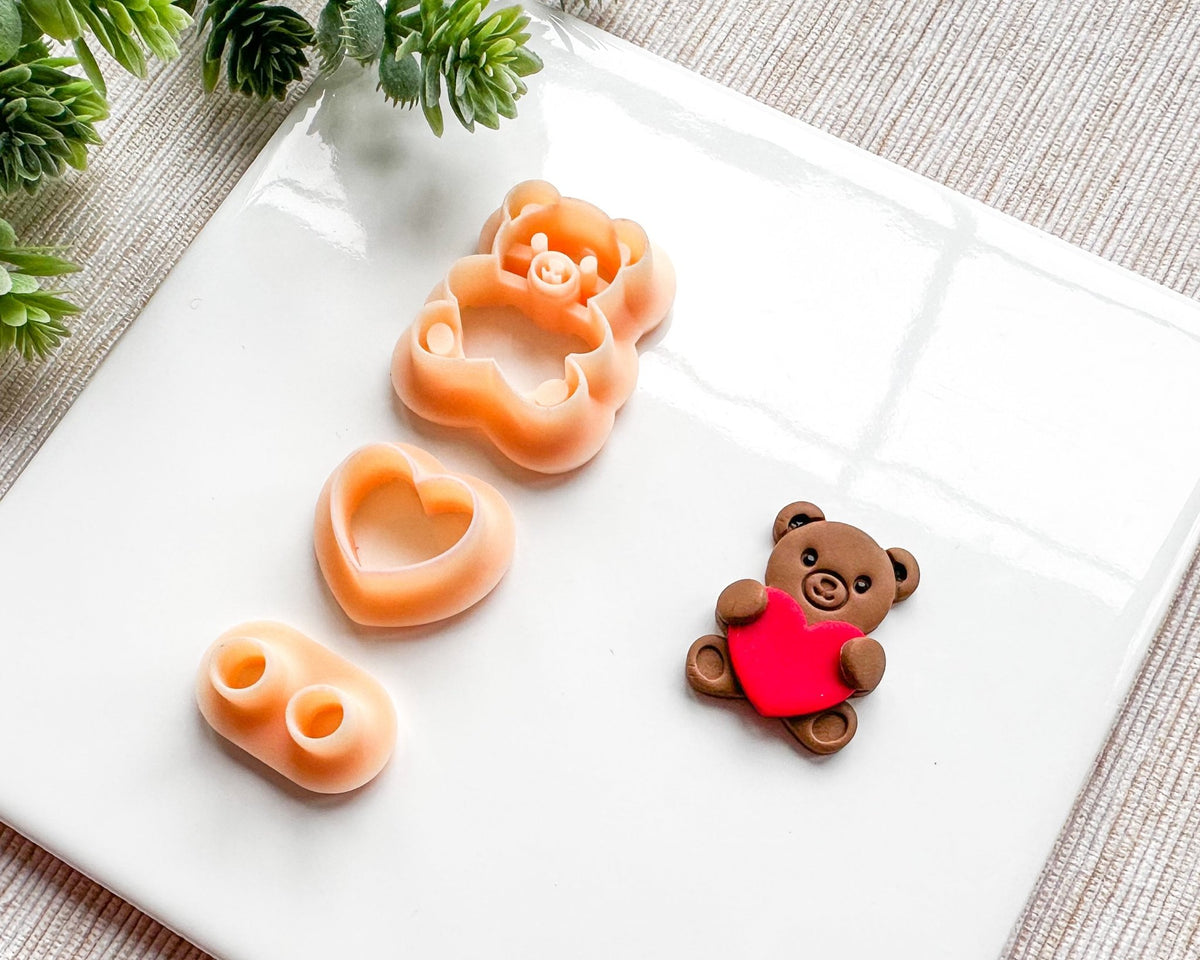 Teddy Bear with Heart Clay Cutter Set for Polymer Clay | Valentine's Day 2025 Collection - BabylonCutters - Clay Cutter