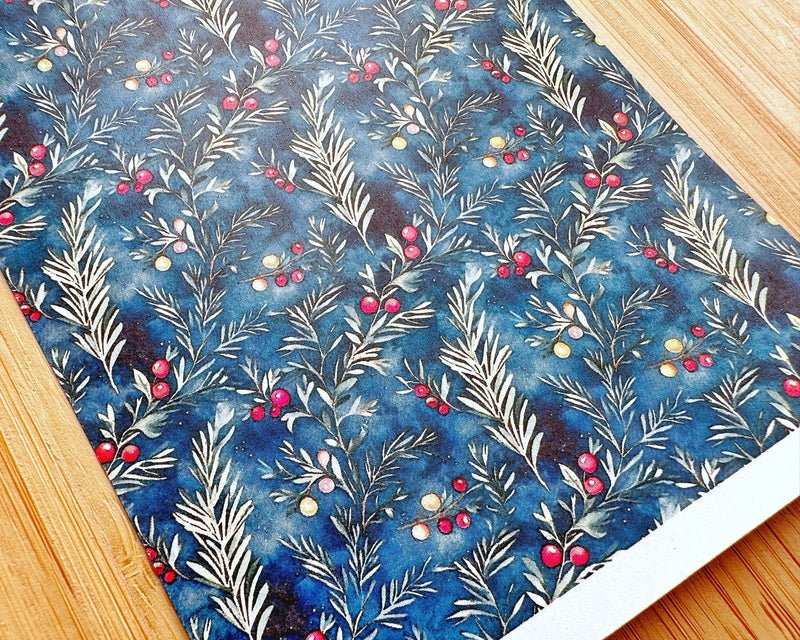 Winter Berry Branches on Dark Blue Polymer Clay Transfer Sheet - Christmas 2024 - BabylonCutters - Transfer Sheets