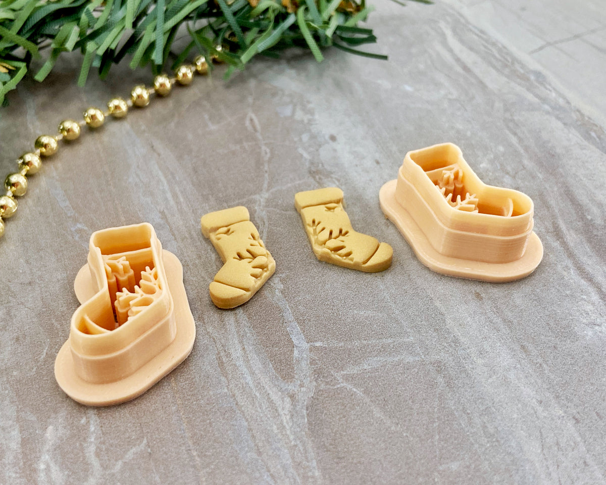 Embossing Stocking Christmas Clay Cutter / Single or Mirrored Set