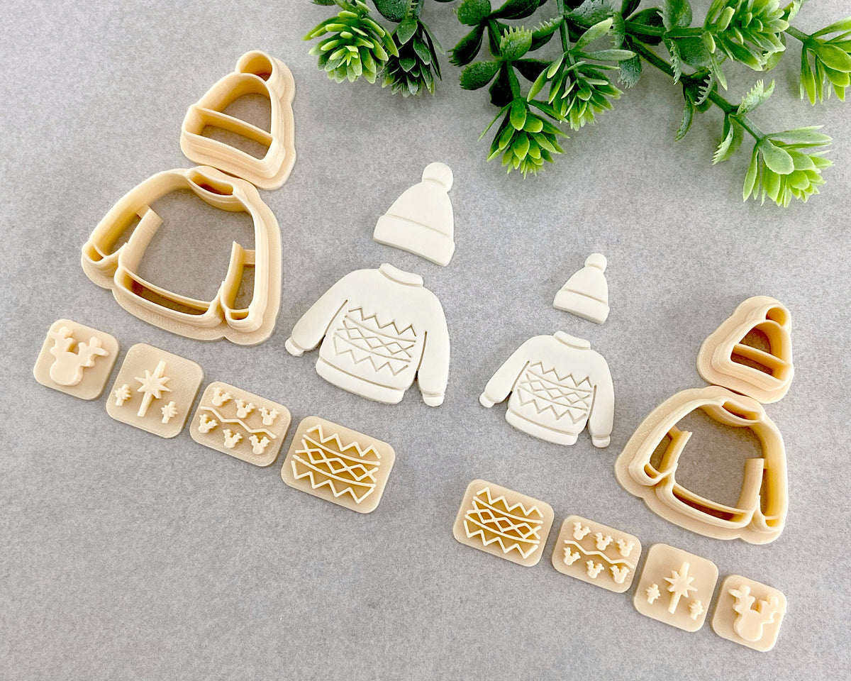 Sweater & Beanie Clay Cutter Set with Stamps - BabylonCutters